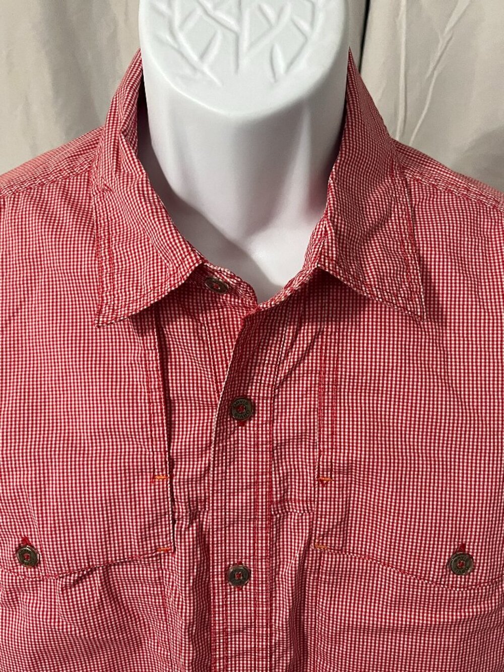 🎣 Orvis Men's Vented Fishing Shirt M Red White Long Sleeve Performance 🌊